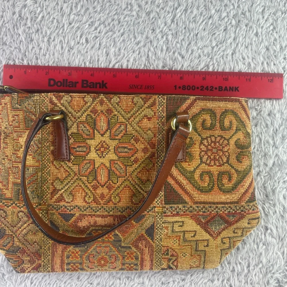 Fossil Satchel Bag Womens Medium Brown Vintage Kilim Tapestry Leather Trim